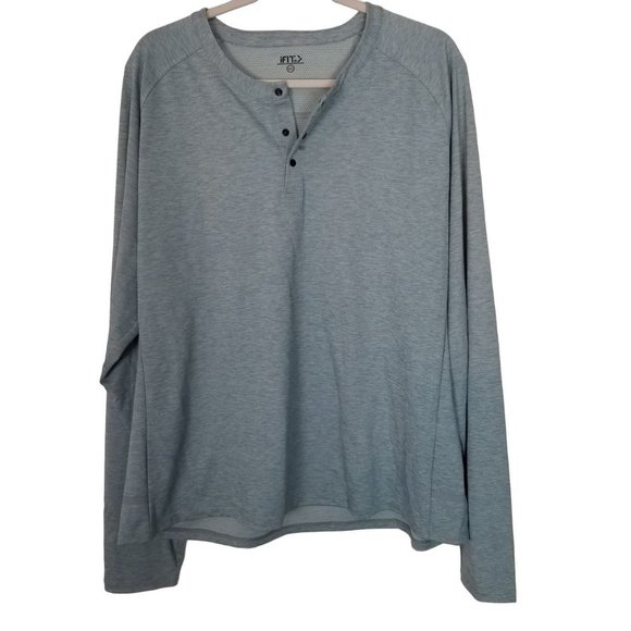 iFit Mens XXL Greyish Blue Heathered Long Sleeves Transit Henley T Shirt NWT - Picture 2 of 9